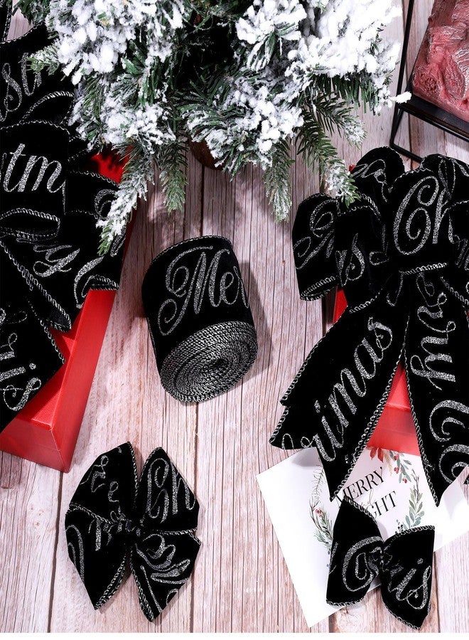 وولاين شريط مخملي سلكي من والين، لفتان، 2.5 بوصة، أسود وفضي لامع، لتزيين عيد الميلاد، مناسب لتغليف الهدايا، وصنع الأقواس، وأكاليل الزهور، وديكور المنزل، بطول 20 ياردة. - Image 5